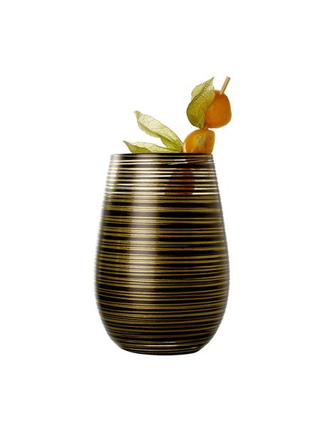 Vasos cóctel de cristal Twister, 6 uds., Cristal recubierto, Negro, dorado, Ø 9 x Al 12 cm