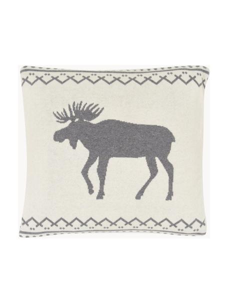 Housse de coussin 40x40 tricotéeée Moose, 100 % coton, Beige, gris, larg. 40 x long. 40 cm