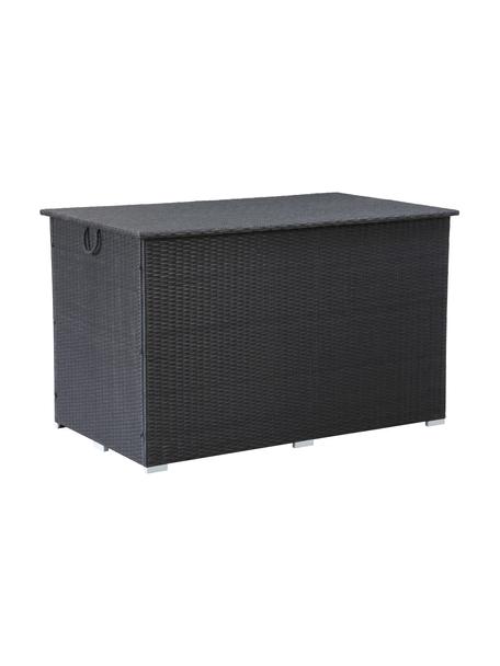Baúl para exterior Lora, Estructura: aluminio recubierto, Tapizado: ratán FE, Interior: poliuretano, Patas: plástico, acero inoxidabl, Negro, An 154 x Al 93 cm