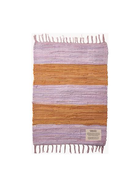 Handgewebte Baumwollfussmatte Chindi, 100 % Baumwolle, Lavendel, Orange, B 45 x L 60 cm