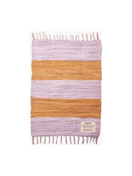 Handgewebte Baumwollfußmatte Chindi, 100 % Baumwolle, Lavendel, Orange, B 45 x L 60 cm