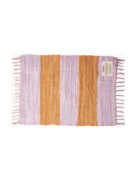 Handgeweven katoenen deurmat Chindi, 100% katoen, Lavendel, oranje, B 45 x L 60 cm