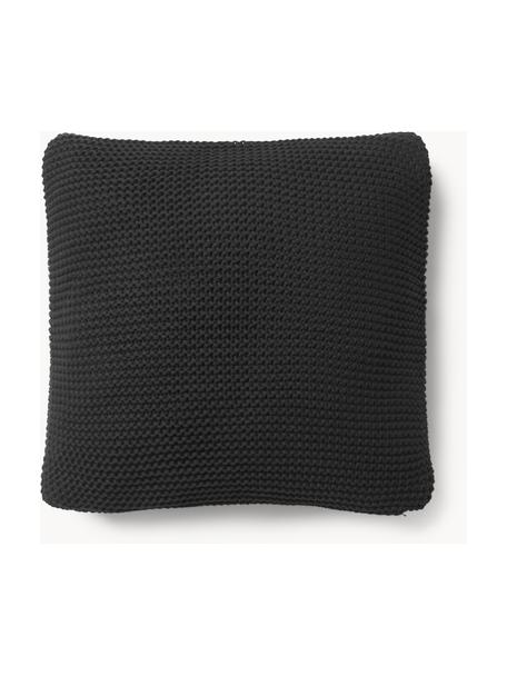 Housse de coussin en tricot de coton bio Adalyn, 100 % coton bio, certifié GOTS, Noir, larg. 50 x long. 50 cm