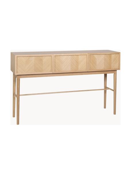 Dřevěný konzolový stolek se vzorem rybí kosti Heringbone, Dubová dýha, dubové dřevo, Dubové dřevo, Š 150 cm, V 90 cm