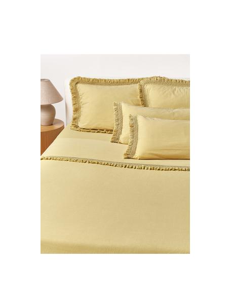 Sábana encimera de algodón lavado Abra, Amarillo, Cama 90 cm (180 x 280 cm)