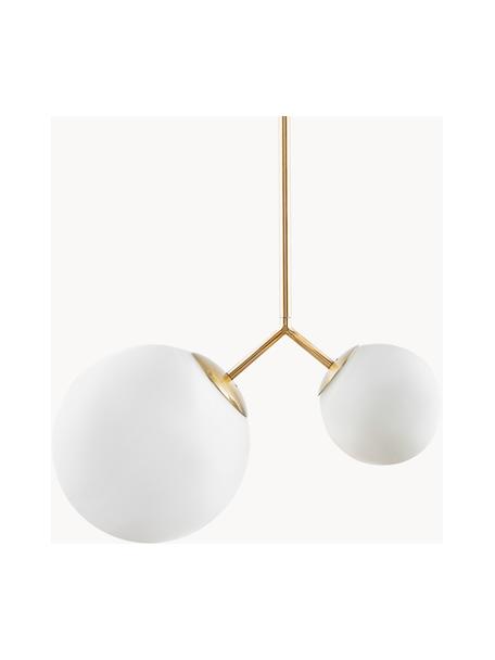 Lámpara de techo Twice, Pantalla: vidrio, Estructura: metal recubierto, Cable: cubierto en tela, Blanco, dorado, An 47 x Al 70 cm