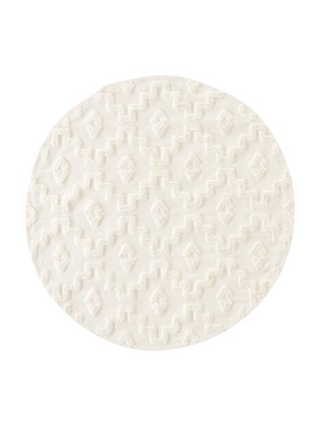 Tapis rond tissé à la main Idris, 100 % coton, Blanc crème, Ø 120 cm (taille S)