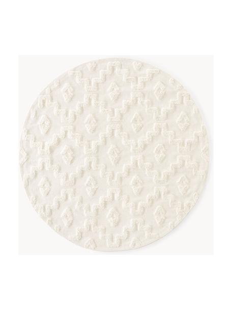 Tapis rond tissé à la main Idris, 100 % coton, Blanc crème, Ø 120 cm (taille S)