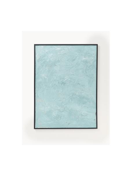 Ręcznie malowany obraz na płótnie w drewnianej ramie Simple Living, Stelaż: drewno sosnowe, Turkusowy, S 92 x W 120 cm