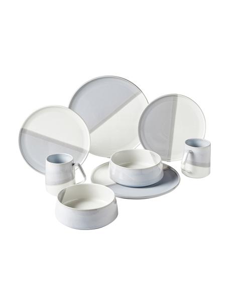 Set 16 stoviglie per colazione con motivo astratto Ilan, 4 persone, Porcellana, Grigio, bianco, 4 persone (16 pz)