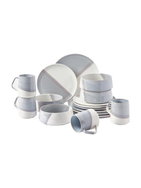 Frühstücks-Set Ilan mit abstraktem Muster, 4 Personen (16-tlg.), Porzellan, Blau, Grau, Cremeweiß, 4 Personen (16-tlg.)