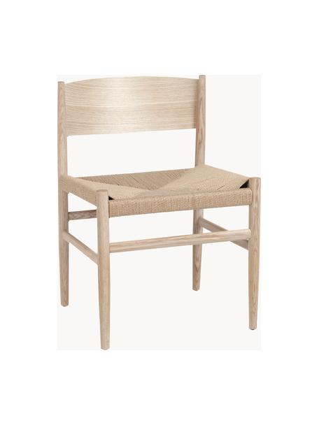 Dřevěná židle s tkaným sedákem Nestor, Světle béžová, světlé dubové dřevo, Š 50 cm, H 53 cm