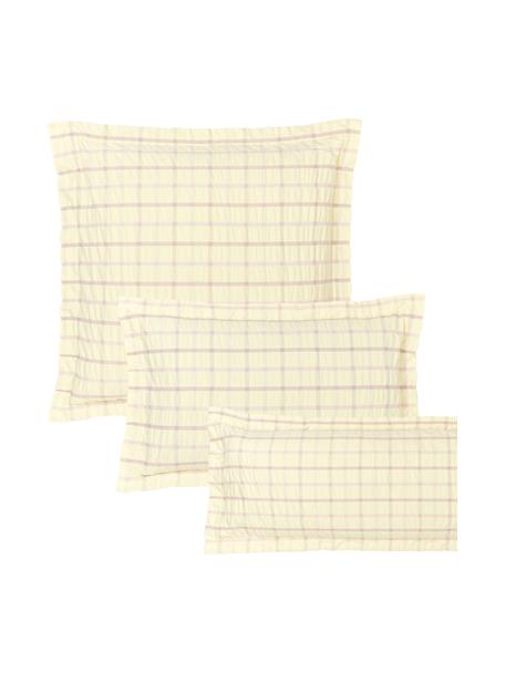Karierter Seersucker-Kopfkissenbezug Leonita, Webart: Seersucker Fadendichte 15, Gelb, Lila, B 50 x L 70 cm