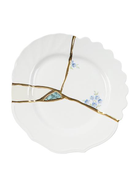 Designový porcelánový snídaňový talíř Kintsugi, Bílá s květinovým motivem, Ø 21 cm