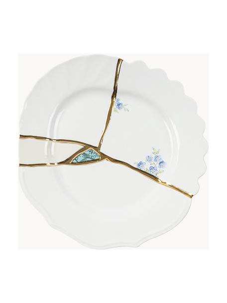 Dizajnový porcelánový raňajkový tanier Kintsugi, Biela s kvetinovým motívom, Ø 21 cm