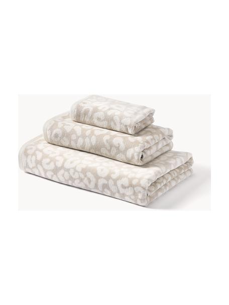 Set 3 asciugamani Leo, Beige, bianco latte, Set da 3 (asciugamano ospite, asciugamano e telo bagno)
