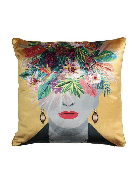 Cuscino in velluto con imbottitura Flower Head, Rivestimento: 100% velluto di cotone, Giallo ocra, multicolore, Larg. 45 x Lung. 45 cm
