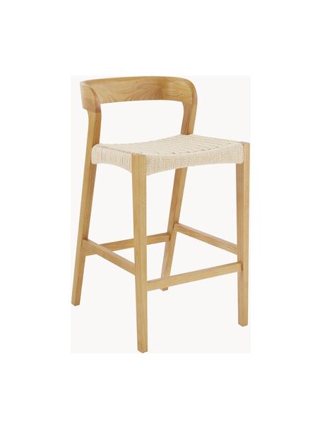 Taburete de bar de mimbre Vikdalen, Estructura: madera de olmo, Asiento: trenza de cuerda de papel, Madera de olmo barnizada claro, An 45 x Al 87 cm
