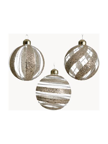 Kerstballen Circles, set van 12, Glas, Lichtbeige, transparant, Ø 8 cm