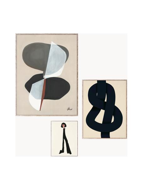 Poster Artwall no. 06 mit Rahmen, 3er-Set, Rahmen: Kiefernholz, Front: Plexiglas, Beige- und Schwarztöne, Set mit verschiedenen Grössen