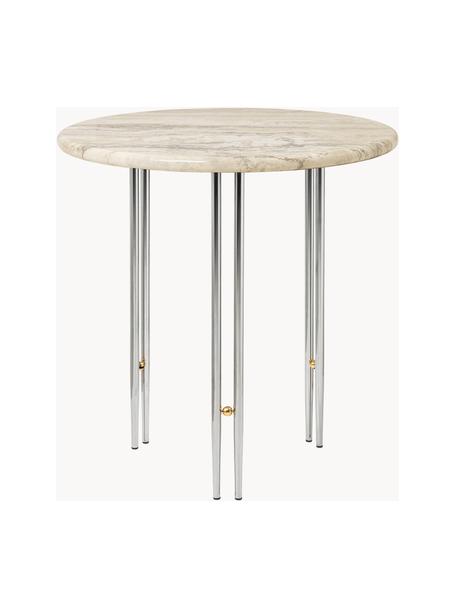 Tavolino rotondo in marmo IOI, Struttura: acciaio verniciato, Decorazione: ottonato, Beige marmorizzato, argentato, Ø 50 x Alt. 50 cm