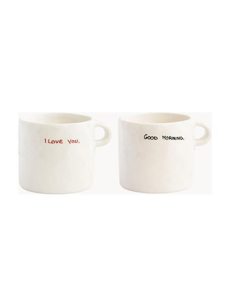 Tazas pintadas a mano Perfect Morning, 2 uds., Gres, Blanco Off White, rojo, negro, Ø 10 x Al 9 cm, 500 ml