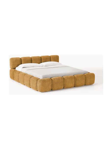 Gestoffeerd bed Tayla van teddy bouclé, Bekleding: teddy-bouclé (100% polyes, Poten: berkenhout Dit product is, Teddy bouclé okergeel, B 180 x L 200 cm