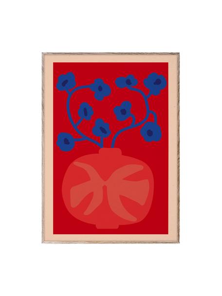 Plakat The Red Vase, 210 g matowy papier, druk cyfrowy w 10 kolorach odpornych na promieniowanie UV, Odcienie czerwonego, odcienie niebieskiego, S 30 x W 40 cm