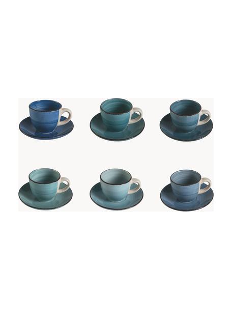 Set di 6 tazzine da caffè con piattini Baita Acqua, Gres, Tonalità blu, Ø 7 x Alt. 6 cm, 90 ml