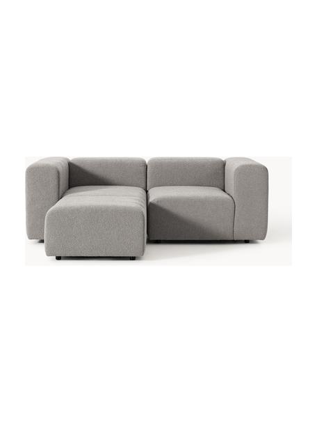 Modulares Bouclé-Sofa Lena (3-Sitzer) mit Hocker (links/rechts), Bezug: Bouclé (93 % Polyester, 6, Gestell: Buchenholz, Spanplatte, H, Bouclé Grau, B 211 x T 181 cm