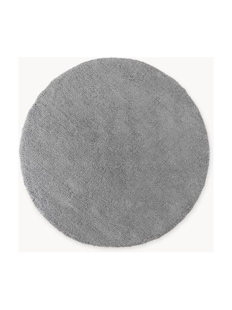 Pluizig rond hoogpolig vloerkleed Leighton, Onderzijde: 70% polyester, 30% katoen, Grijs, Ø 200 cm (maat L)