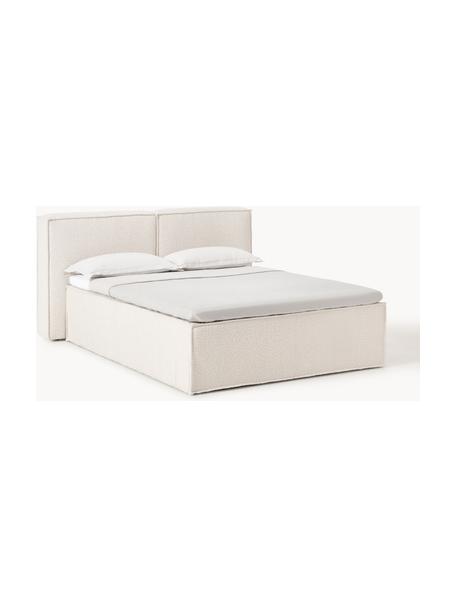 Bouclé-Boxspringbett Lennon, Bezug: 80 % Polyester, 20 % Poly, Matratze: 7-Zonen-Taschenfederkern, Füße: Massives Birkenholz Diese, Bouclé Off White, B 180 x L 200 cm, Härtegrad H2