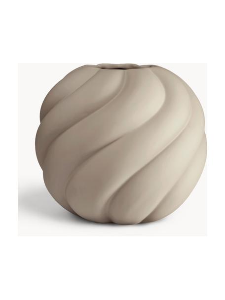 Handbemalte Keramik-Vase Twist Ball, H 20 cm, Keramik, Hellbeige, Ø 22 x H 20 cm