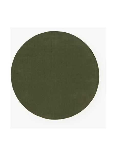 Tapis rond en coton tissé main Lora, Vert olive, Ø 120 cm (taille S)