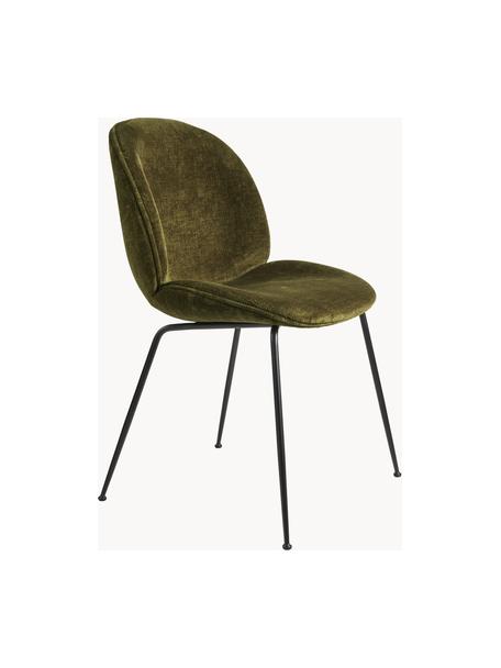 Sametová čalouněná židle Beetle, Olivově zelená, matná černá, Š 56 cm, H 58 cm