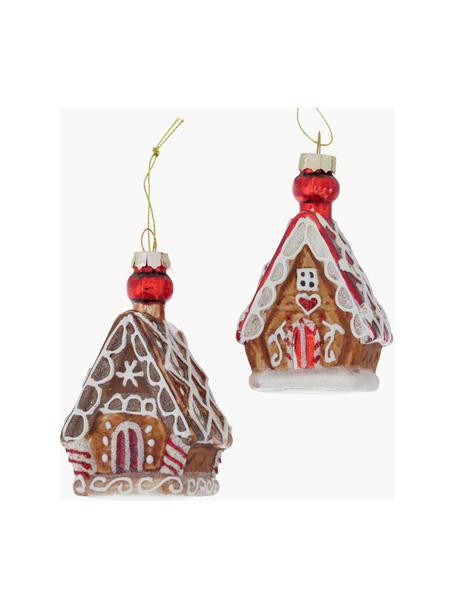 Handgefertigte Weihnachtsbaumanhänger Gingerbread, 2er-Set, Glas, lackiert, Bunt, Ø 5 x H 9 cm