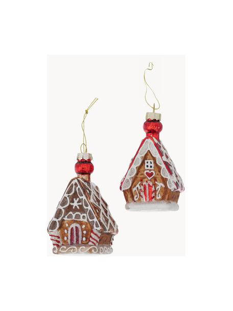 Adornos navideños artesanales Gingerbread, 2 uds., Vidrio pintado, Marrón, multicolor, Ø 5 x Al 9 cm