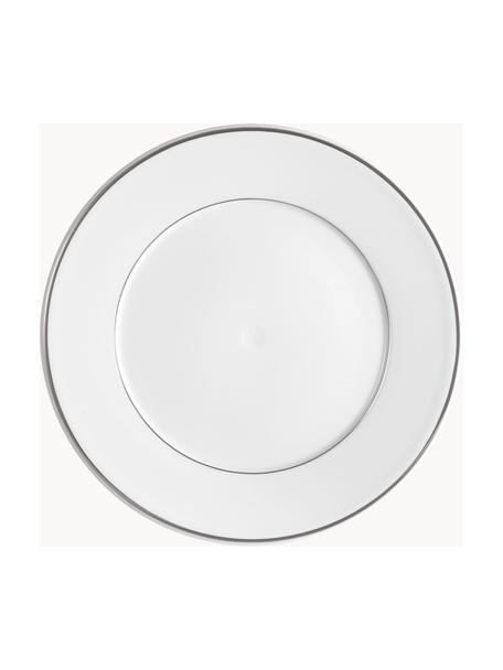 Ručne vyrobené plytké taniere z porcelánu s ručne maľovaným platinovým okrajom Vitruv, 2 ks, Porcelán, Biela s platinovým okrajom, Ø 29 cm