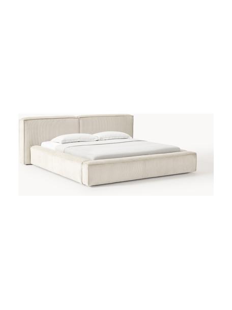 Cama tapizada en pana Lennon, con espacio de almacenamiento, Tapizado: pana (98% poliéster, 2% p, Estructura: madera de pino maciza, ma, Patas: madera, plástico Este pro, Pana beige claro, An 248 x L 243 cm (colchón 180 x 200 cm)