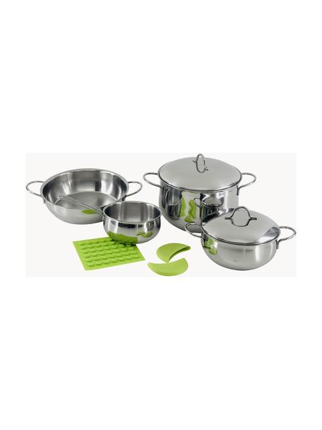 Set da cucina in acciaio inossidabile 9 pz, Acciaio inossidabile 18/10, silicone, Argento, verde, Ø 24 x Alt. 19 cm