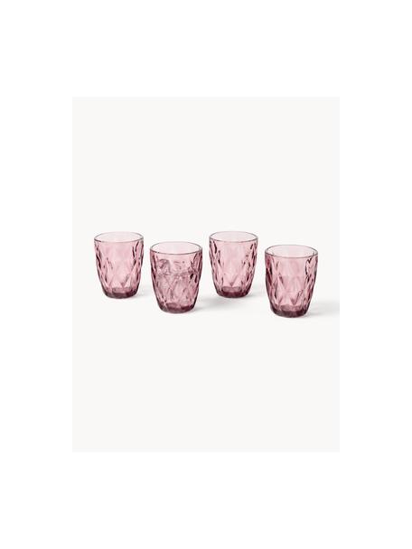 Vasos con relieve Colorado, 4 uds., Vidrio, Malva, Ø 8 x Al 10 cm, 260 ml