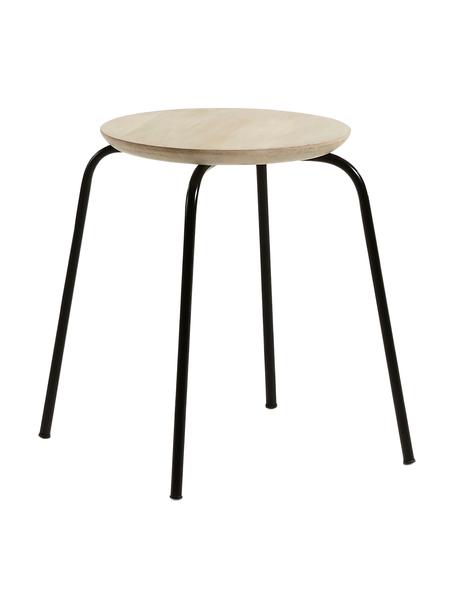 Hocker Ren, stapelbar, Sitzfläche: Mangoholz, naturbelassen, Beine: Metall, lackiert, Mangoholz, Schwarz, Ø 40 x H 45 cm