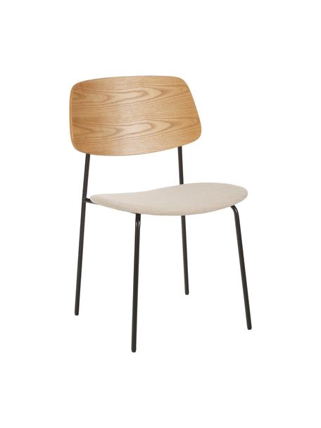 Chaises en bois avec assise rembourrée Nadja, 2 pièces, Tissu beige, bois clair, larg. 51 x prof. 52cm