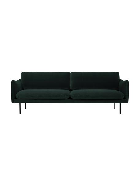 Canapé 3 places en velours pieds en métal Moby, Velours vert foncé, larg. 220 x prof. 95 cm