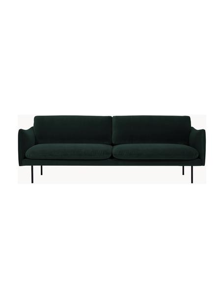Sofa z aksamitu Moby (3-osobowa), Tapicerka: aksamit (wysokiej jakości, Stelaż: lite drewno sosnowe z cer, Nogi: metal malowany proszkowo, Ciemnozielony aksamit, S 220 x G 95 cm