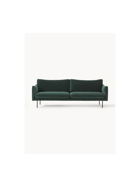 Samt-Sofa Moby (3-Sitzer), Bezug: Samt (Hochwertiger Polyes, Gestell: Massives Kiefernholz, Füße: Metall, pulverbeschichtet, Samt Dunkelgrün, B 220 x T 95 cm