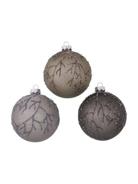 Kerstballen Ronka, 3 stuks, Lila, bruin, zilverkleurig, Ø 8 cm