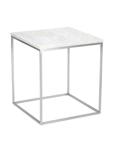 Marmor-Beistelltisch Alys, Tischplatte: Marmor, Gestell: Metall, pulverbeschichtet, Weiss, marmoriert, Silberfarben, B 45 x H 50 cm