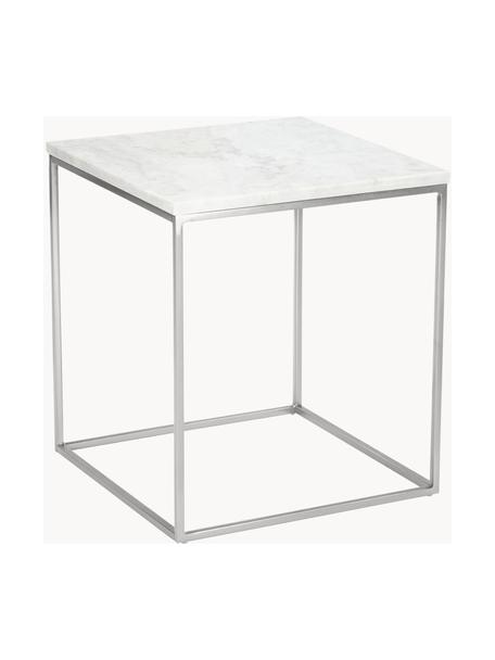 Marmor-Beistelltisch Alys, Tischplatte: Marmor, Gestell: Metall, pulverbeschichtet, Weiß marmoriert, Silberfarben, B 45 x H 50 cm