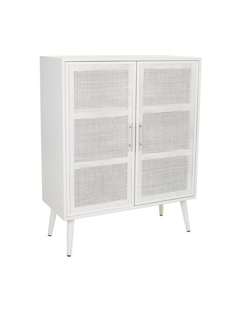 Credenza alta in legno Cayetana, Maniglie: metallo, Piedini: legno di bambù verniciato, Legno laccato bianco, legno di mango, Larg. 80 x Alt. 101 cm